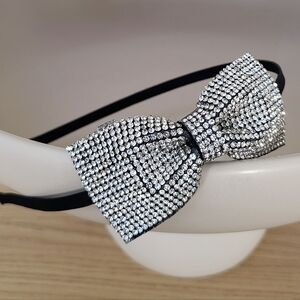 Silver Sparkly Bow Headband, Silver Bedazzled Bow, Women's Headband